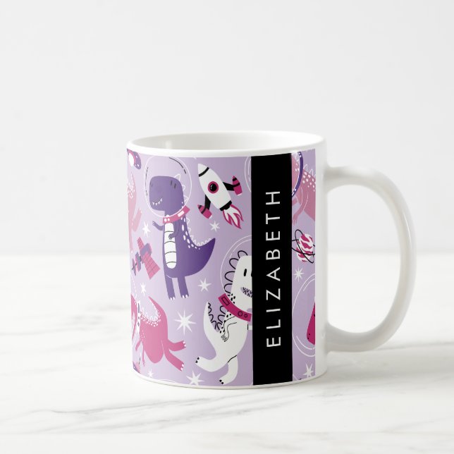 Space Dinosaurs, Cute Dinosaurs, Stars, ditt namn Kaffemugg (Höger)
