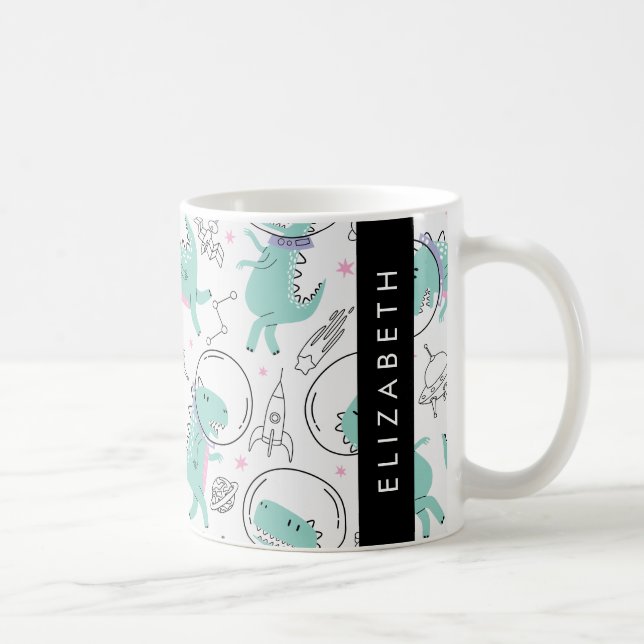 Space Dinosaurs, Cute Dinosaurs, Stars, ditt namn Kaffemugg (Höger)