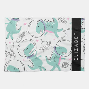 Space Dinosaurs, Cute Dinosaurs, Stars, ditt namn Kökshandduk