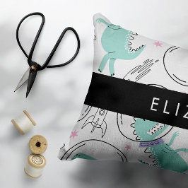 Space Dinosaurs, Cute Dinosaurs, Stars, ditt namn Prydnadskudde