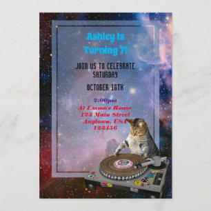 Space Dj Cat Funny-inbjudan Inbjudningar