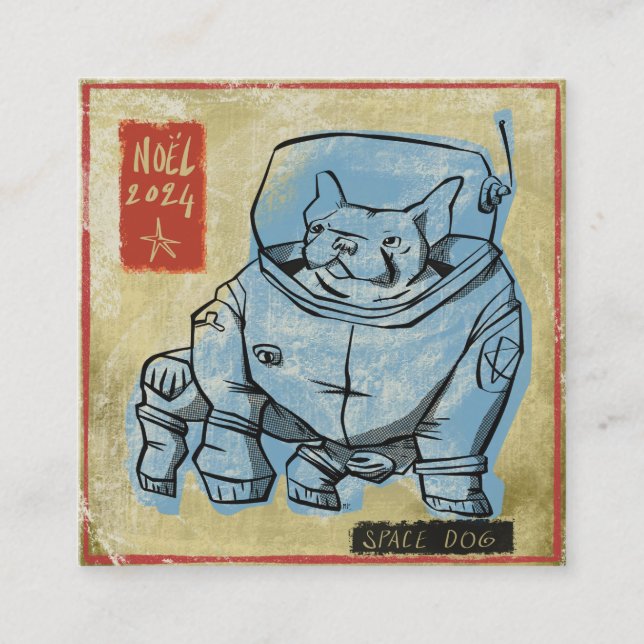 Space dog fyrkantigt visitkort (Framsida)