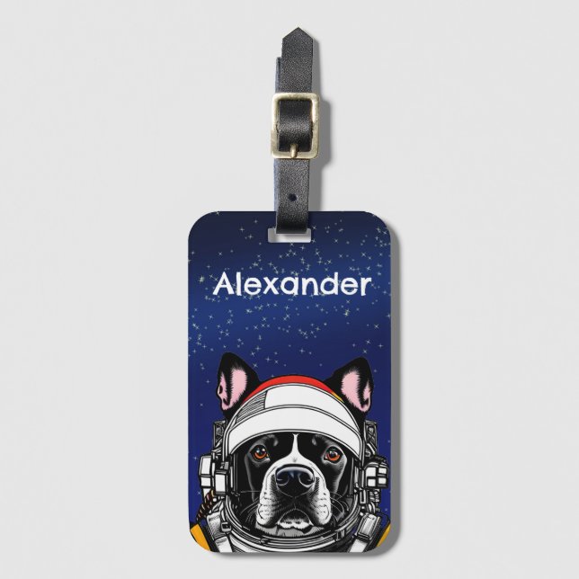 Space Dog Personalisera Bagagebricka (Framsida vertikal)