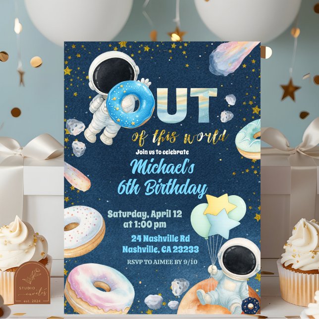 Space donuts Boy Birthday Invitation Inbjudningar (Skapare uppladdad)
