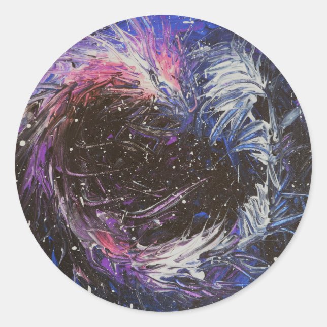 Space Dragon Runt Klistermärke (Framsida)