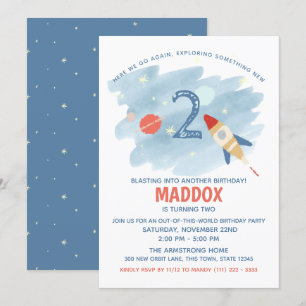 Space Explore Second Birthday Inbjudningar