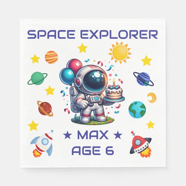 Space Explorer Astronaut Birthday Napkins Custom Pappersservett (Framsidan)