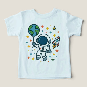 Space Explorer Kid - Astronaut med Earth Balloon T Shirt