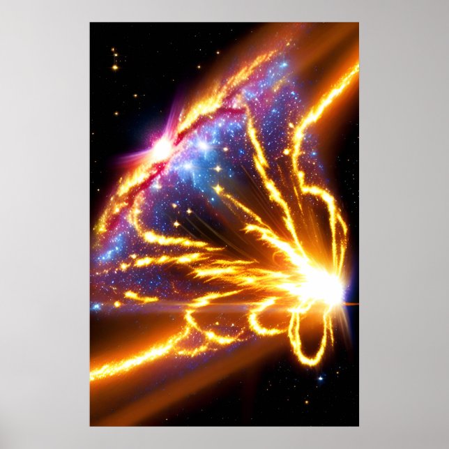 Space Fire Stars Electric Galaxy Night Himlar Poster (Framsidan)