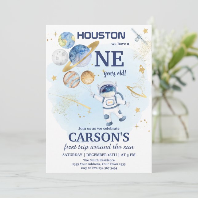 Space First Outer Space First Birthday Inbjudningar (Stående Fram)
