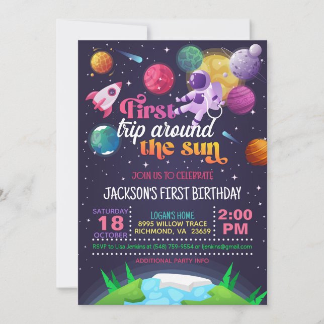 Space First Resa Värld runt (flicka) Inbjudningar (Framsida)