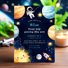 Space First Trip Around The Sun 1st Birthday Inbjudningar