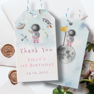 Space-flicka Astronaut rosa-raketer galaxy frakt s Presentetikett