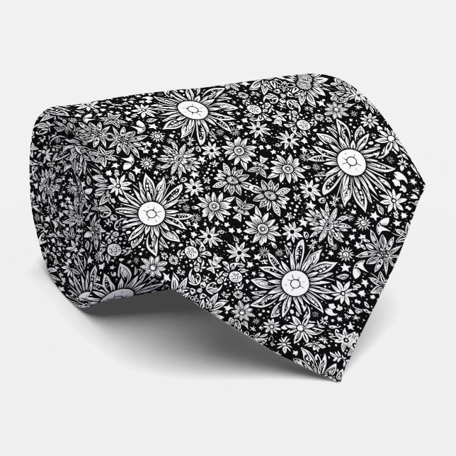 Space Flowers Blommigt Black and White Mönster Slips (Rullad)