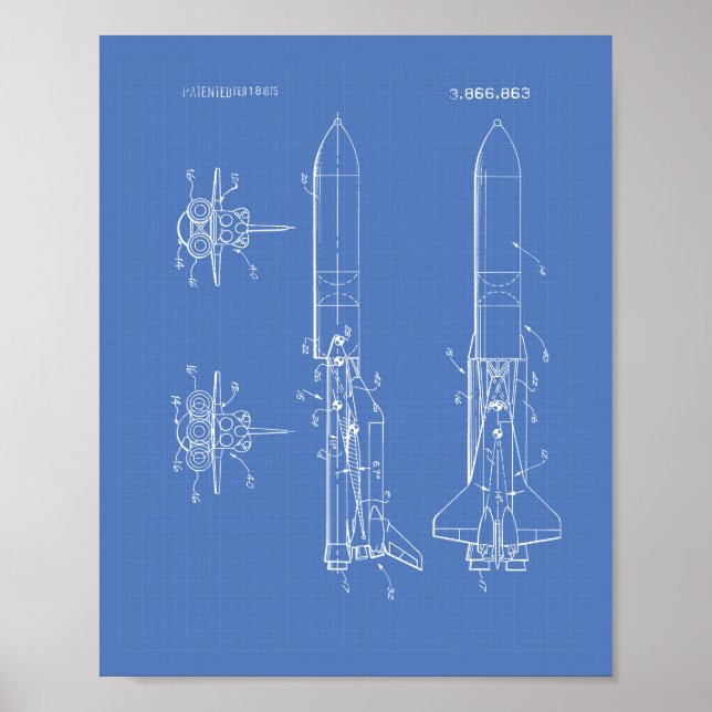 Space Fordon 1975 Patent Art Blueprint Poster (Framsidan)