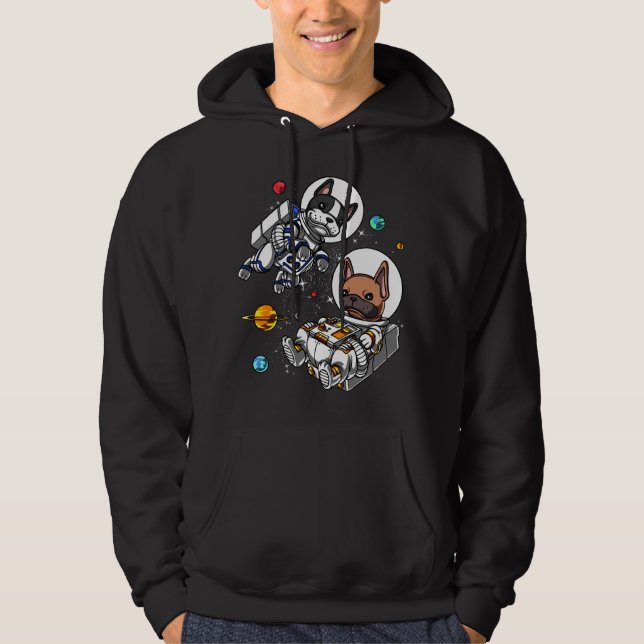 Space Fransk Bulldog Astronaut Hund Hoodie (Framsida)