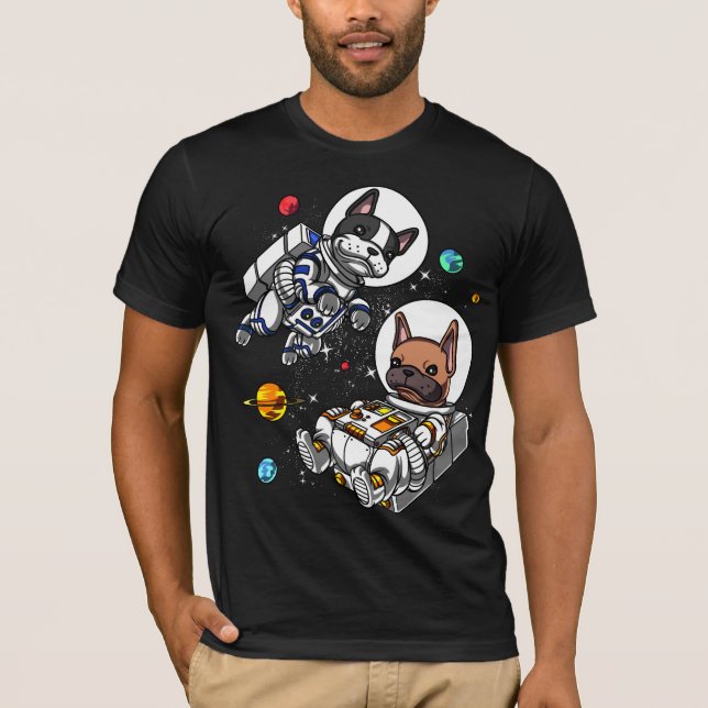 Space Fransk Bulldog Astronaut Hund T Shirt (Framsida)