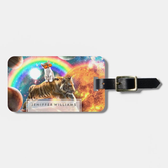 Space Galaxy Cat Riding Tiger på Pizza Bagagebricka (Horisontell Framsida)