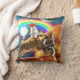 Space Galaxy Cat Riding Tiger på Pizza Kudde
