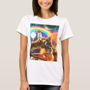 Space Galaxy Cat Riding Tiger på Pizza T Shirt