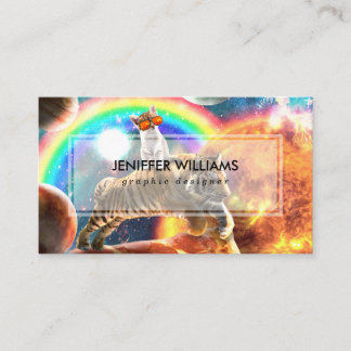 Space Galaxy Cat Riding Tiger på Pizza Visitkort