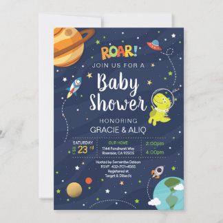 Space Galaxy Dinosaur Baby Astronount BOY Inbjudningar