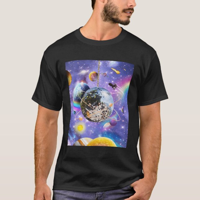 Space Galaxy Disco Boll T Shirt (Framsida)