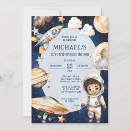 Space Galaxy First Resa runt Sol-födelsedagen Inbjudningar