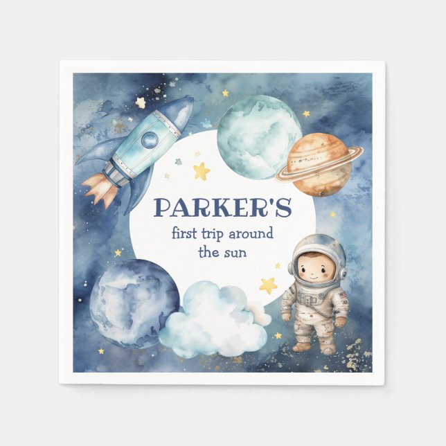 Space Galaxy First Resa runt Sol-födelsedagen Pappersservett (Framsidan)
