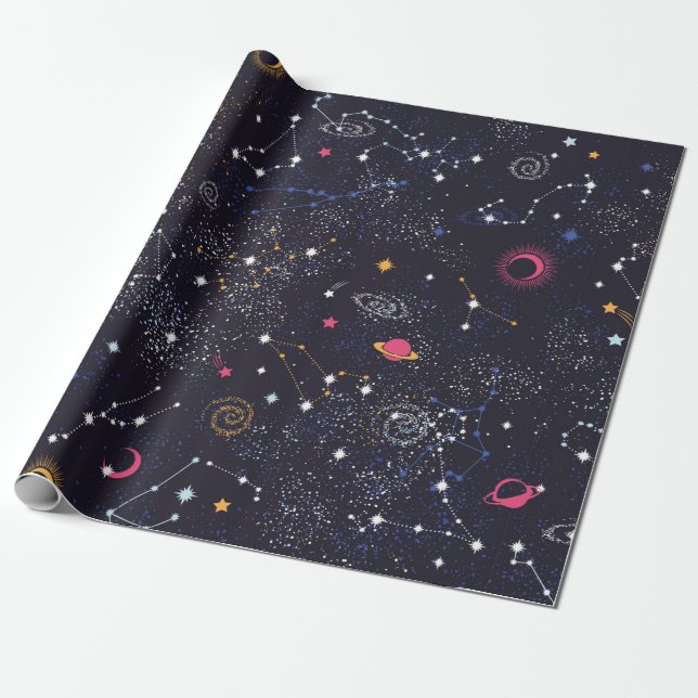 Space Galaxy-konstellationen sömlös mönster Presentpapper (Utrullad)