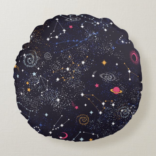 Space Galaxy-konstellationen sömlös mönster Rund Kudde (Framsidan)