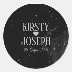 Space Galaxy Monogram Silver Bröllop Sticker Runt Klistermärke