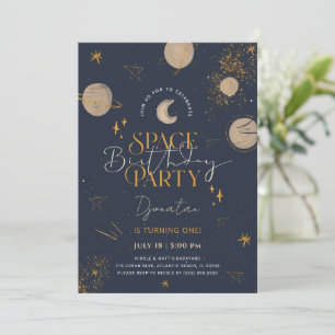 Space Galaxy Planets Birthday-inbjudan Inbjudningar