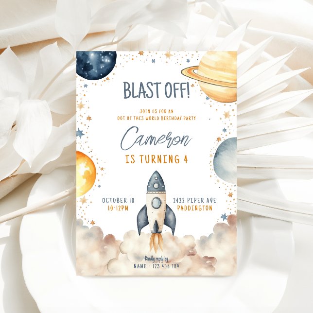 Space Galaxy Rocket Frakt Födelsedagsfest Inbjudningar (Space Birthday Party Invitation)