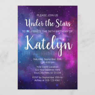 Space Galaxy under Stars Teenage Birthday Inbjudningar