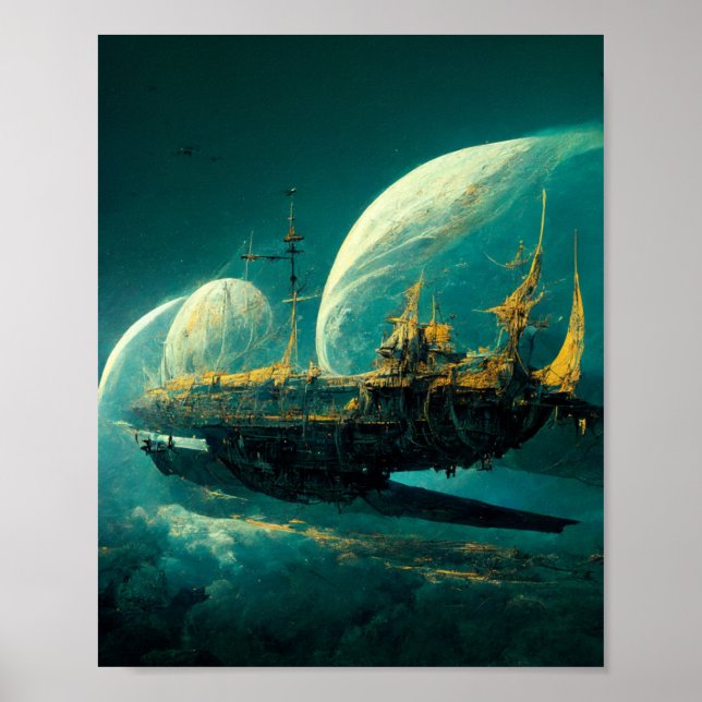Space Galleon Sci-Fi Art Poster (Framsidan)