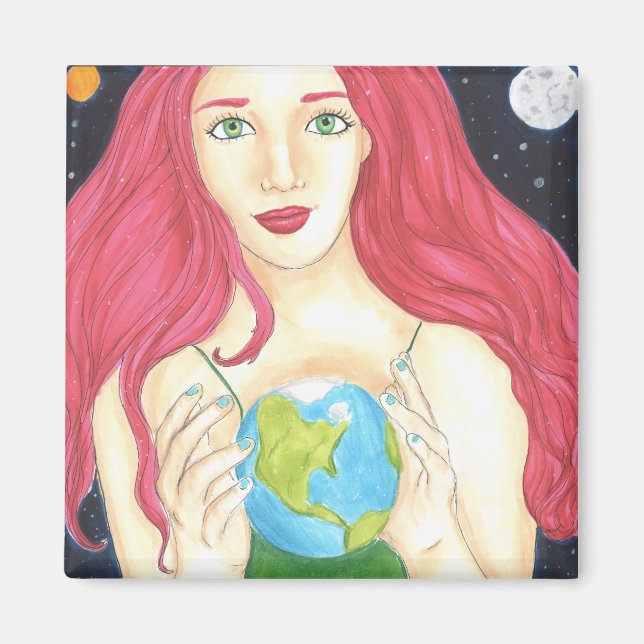 Space Girl - 2 Inch Square Magnet (Framsidan)