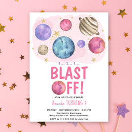 Space Girl Blast off Birthday Star Party Inbjudningar