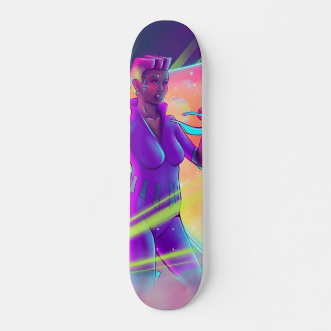 Space Girl Synthwave Cyberpunk Futuristiska Art Mini Skateboard Bräda 18,5 Cm (Framsida)
