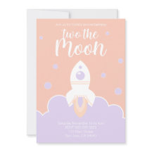 Space Girl Two Måne Rocket Frakt Party Inbjudan