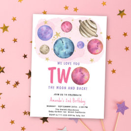 Space Girl Two of Måne Birthday Star Party Inbjudningar