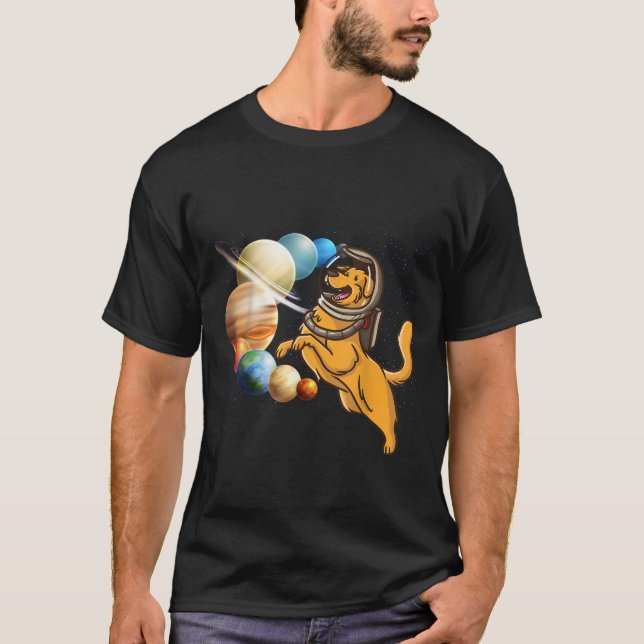 Space Golden Retriever Astronaut Shirt Stars Flygp T (Framsida)