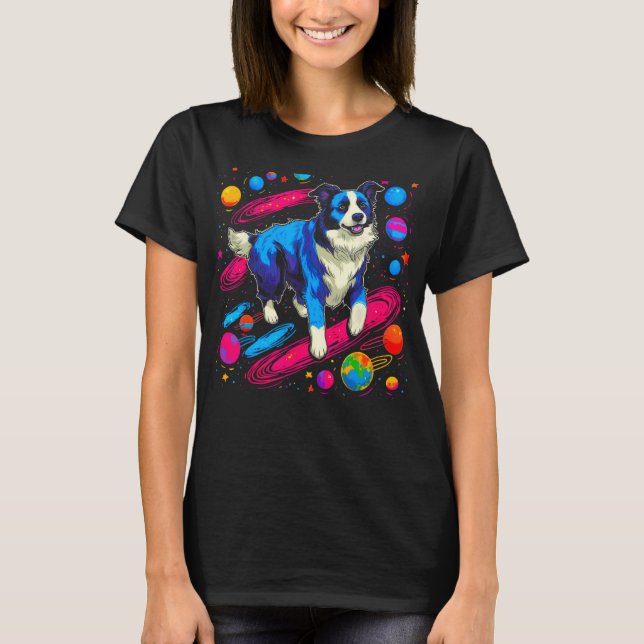 Space Gräns Collie Hund T Shirt (Framsida)