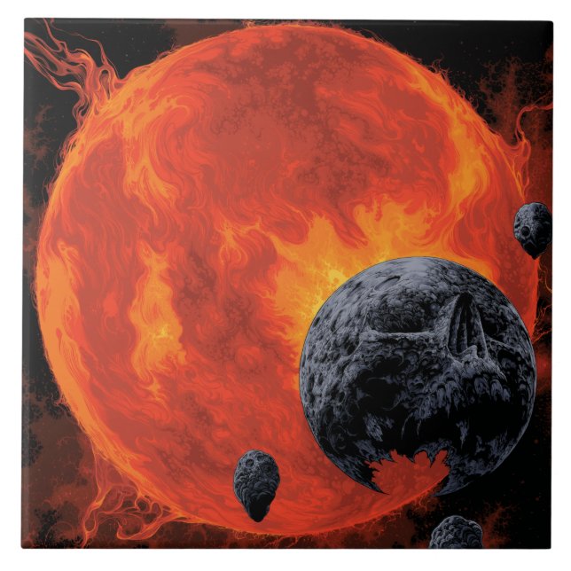 Space Graveyard Skull Halloween Galaxy of Horrors Kakelplatta (Framsidan)