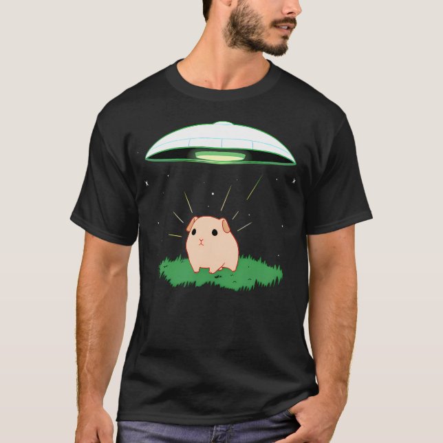 Space Guinea Gris Ufo Flies Saucer T Shirt (Framsida)