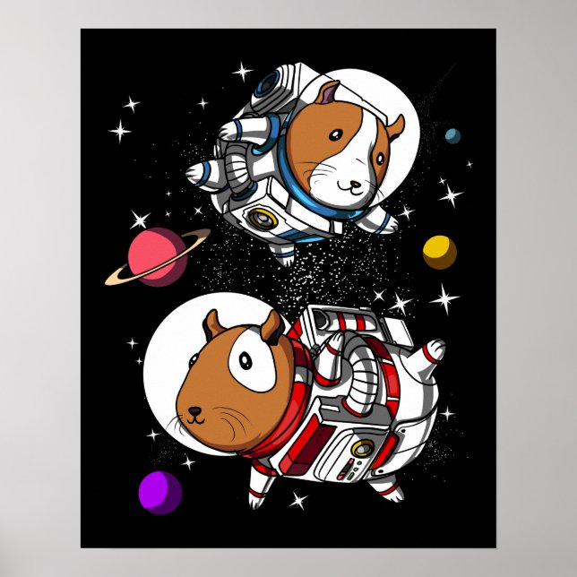 Space Guinea Grisar Astronauts Cosmic Cavy Pet Poster (Framsidan)