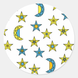 Space Gult Blue Måne och Stars Jewels Mönster Runt Klistermärke
