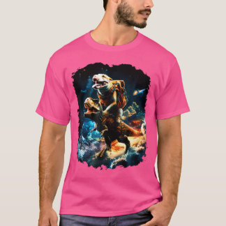 Space Hund älskare Riding Dinosaur T Rex Shirt