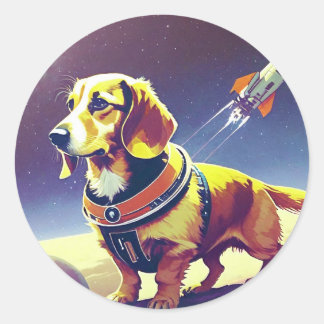 Space-Hund-etikett Runt Klistermärke