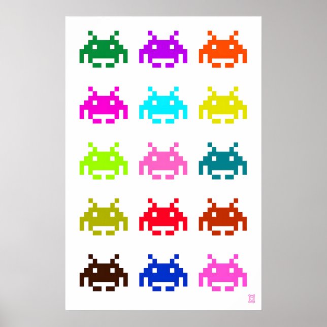 Space Invaders  Fint konsttryck. Vintage Retro 80s Poster (Framsidan)